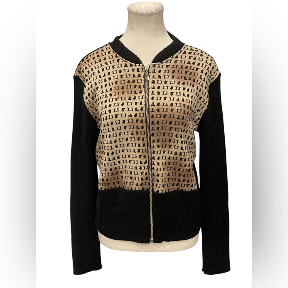 ICEBERG Jeans black Multi / White Zip-Up Sweater  size L